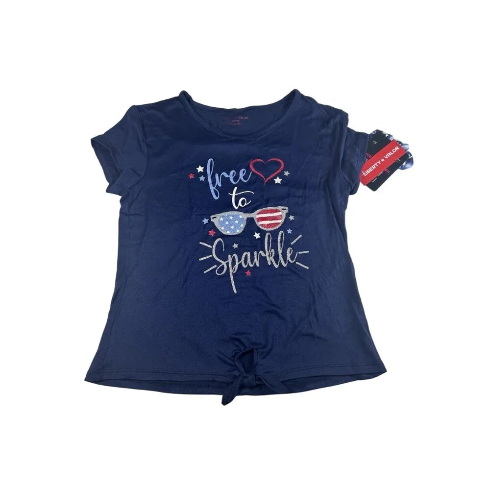 Liberty Valor Girl Patriotic Pajama Set Navy Blue Stars Tie Dye Size L 14/16 NWT